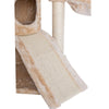 Spacious Thick Fur Real Wood Cat Tower With Basket Lounge, Ramp, Beige