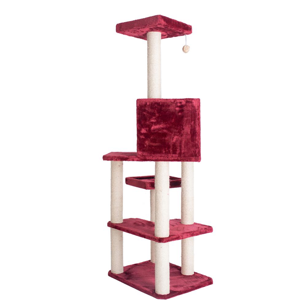 Real Wood Cat Tower, Ultra Thick Faux Fur Covered Cat Condo House, Beige