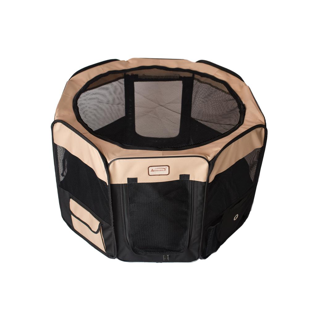 Portable Pet Playpen In Black And Beige Combo Large