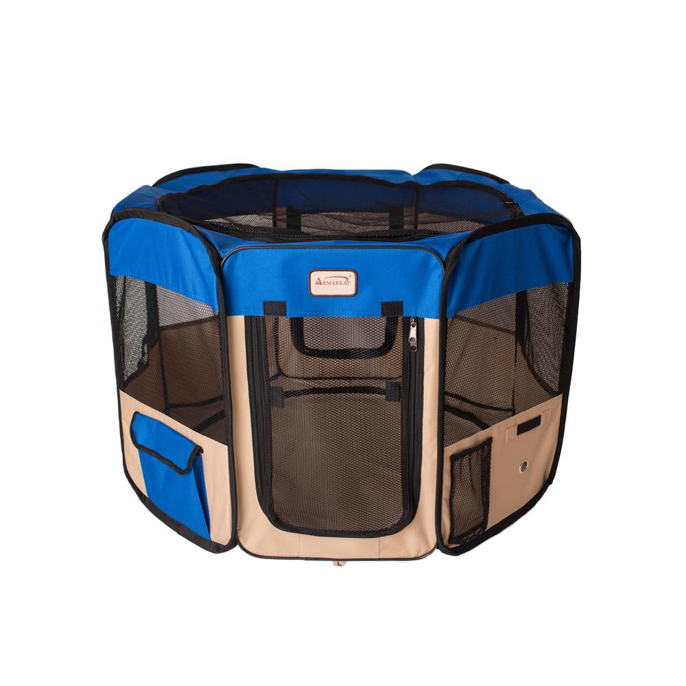 Portable Pet Playpen In Blue And Beige Combo