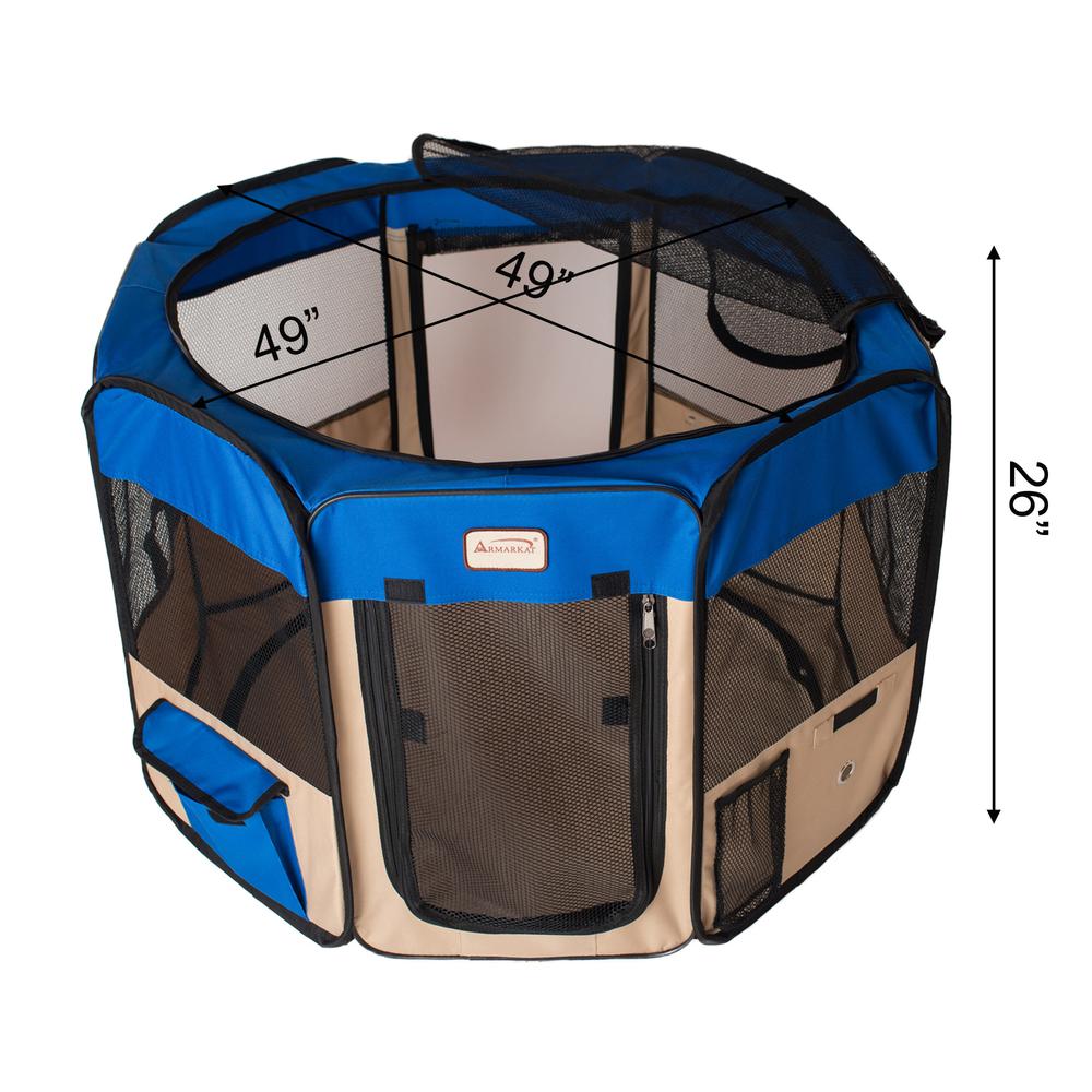 Portable Pet Playpen In Blue And Beige Combo