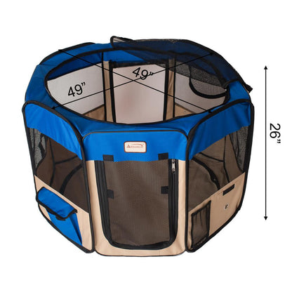 Portable Pet Playpen In Blue And Beige Combo