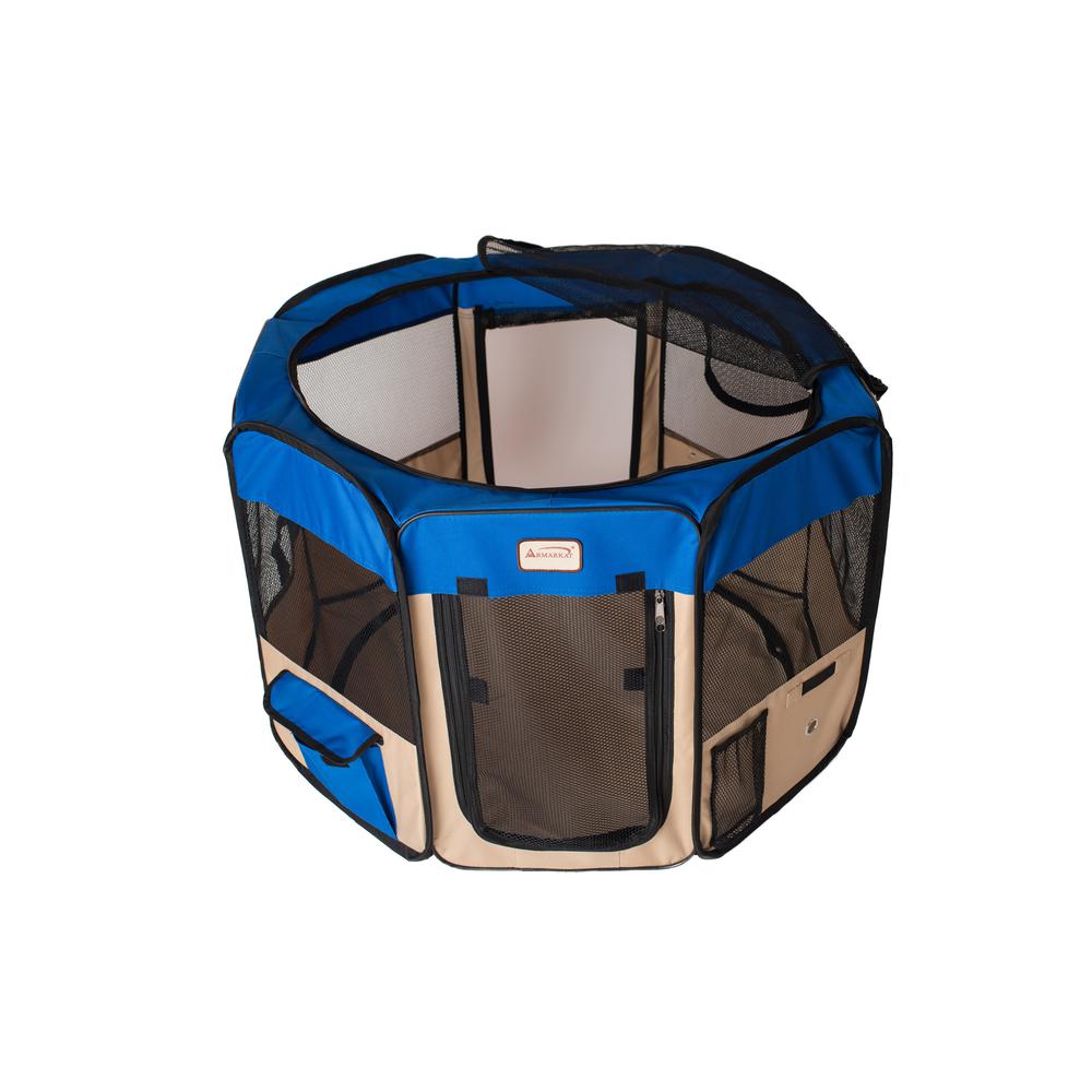 Portable Pet Playpen In Blue And Beige Combo