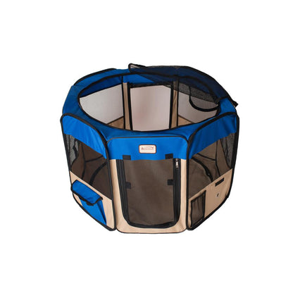 Portable Pet Playpen In Blue And Beige Combo