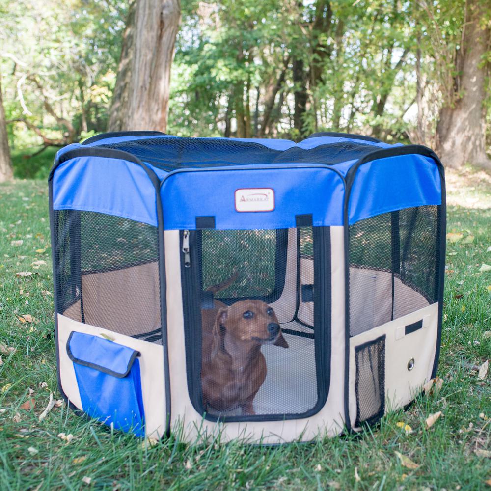 Portable Pet Playpen In Combo in Blue & Beige