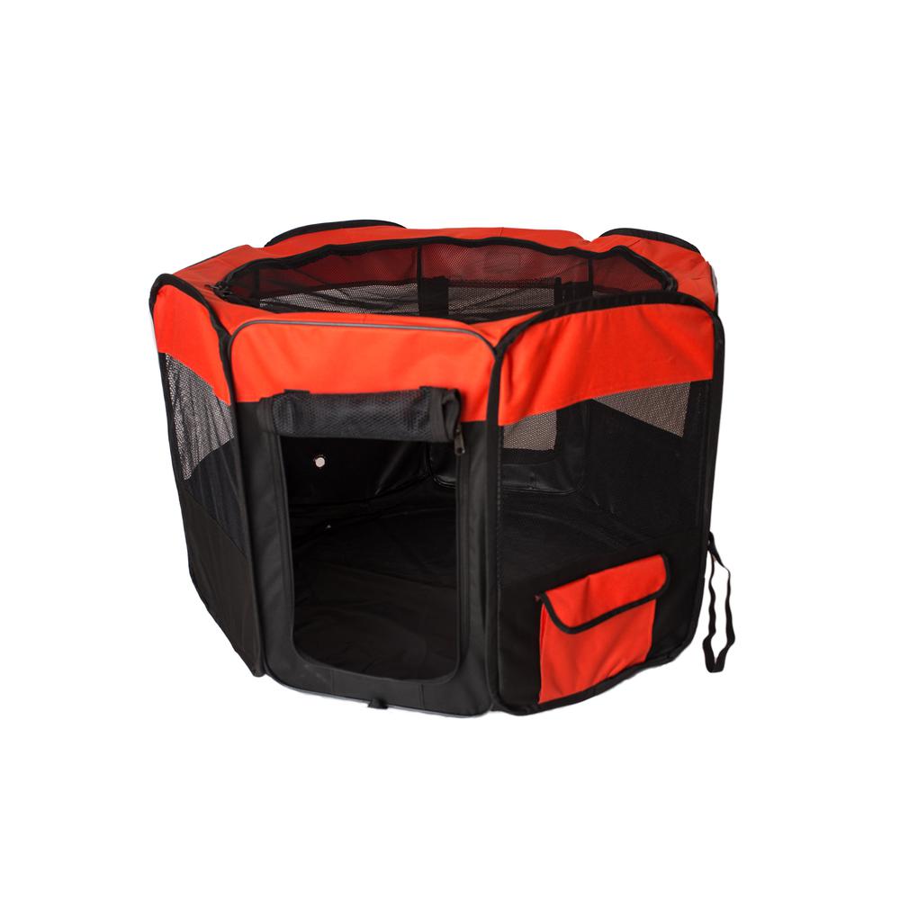 Portable Pet Playpen In Black And Red Combo Medium