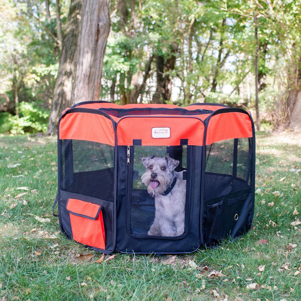 Portable Pet Playpen In Black And Red Combo Large