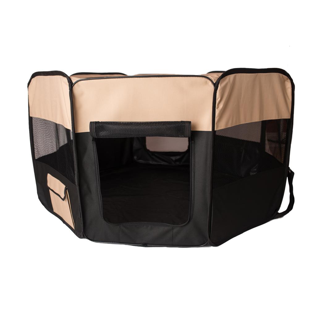 Portable Pet Playpen In Black And Beige Combo Medium