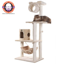 62" Real Wood Cat Tree With Scratch Posts, Hammock For Cats And Kittens