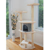 64" Real Wood Cat Tree With Sractch Sisal Post, Soft-Side Playhouse, Almond