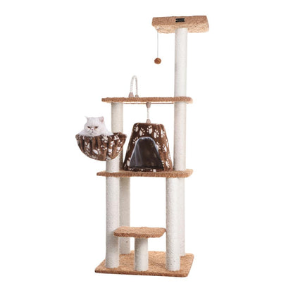 Brown Carpet Real Wood Cat Furniture, Pressed Wood Kitty Tower
