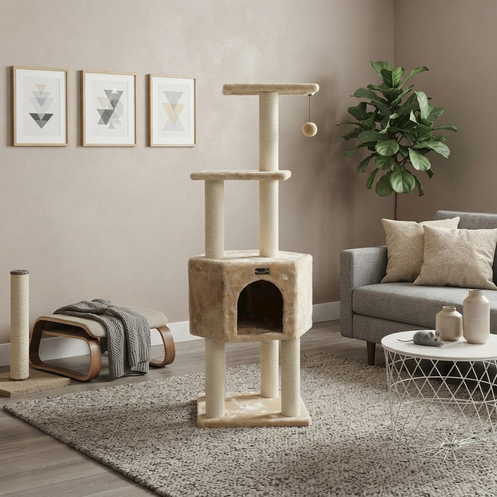 Bison Pets Cat Tree Tower, Sisal Scratch Posts, Beige