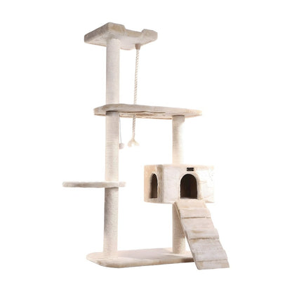 Wood Cat Tree with Sisal-Wrapped Posts, Multi-Tier Condo, 58 Inch