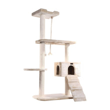 Wood Cat Tree with Sisal-Wrapped Posts, Multi-Tier Condo, 58 Inch