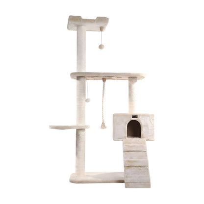 Wood Cat Tree with Sisal-Wrapped Posts, Multi-Tier Condo, 58 Inch