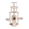 Faux Fur Wood Cat Tower with Basket Lounge, Ramp and Sisal Rope