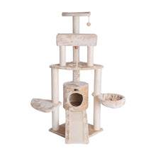 Faux Fur Wood Cat Tower with Basket Lounge, Ramp and Sisal Rope