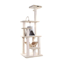 Faux Fur Cat Tree with Sisal Rope Posts, Hammock and Soft-Side Playhouse