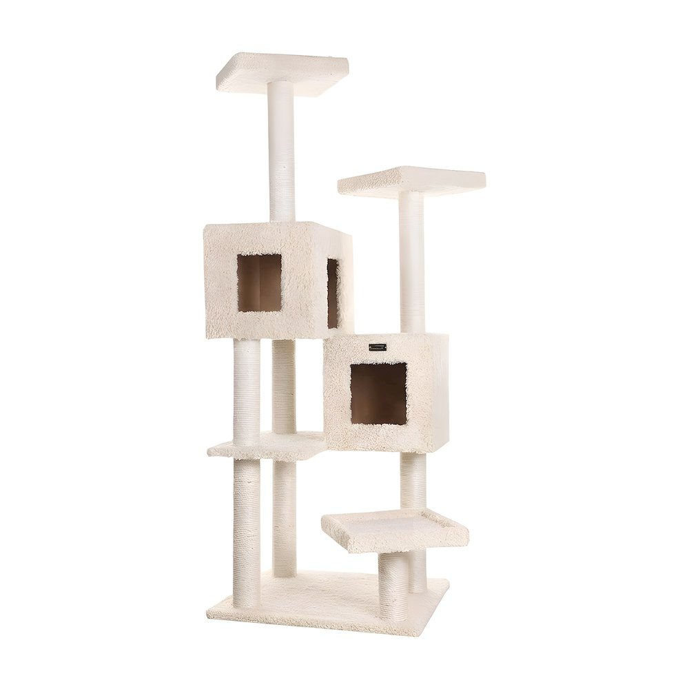 Pressed Wood Cat Tree with Dual Condos, Tunnel, Hammock, and Perches