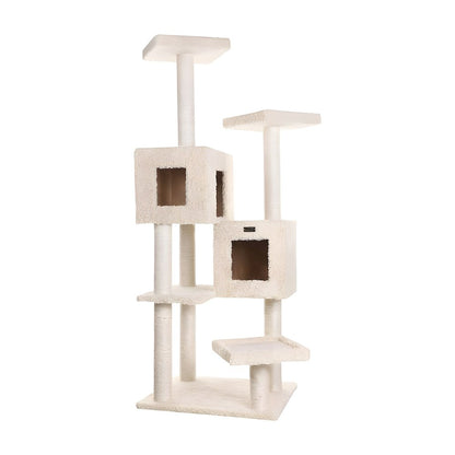 Pressed Wood Cat Tree with Dual Condos, Tunnel, Hammock, and Perches