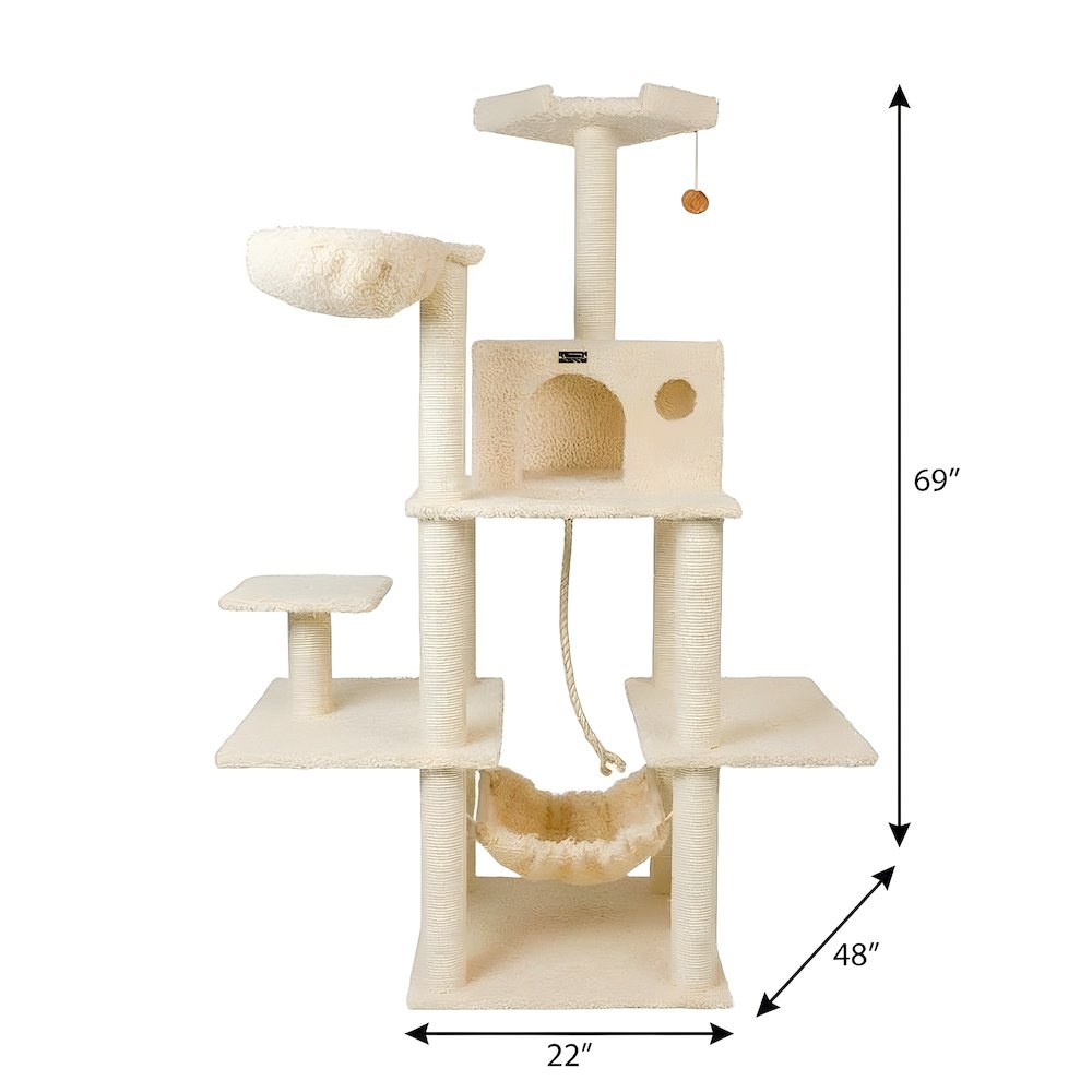 Pressed Wood Multi-Level Cat Tree with Hammock and Sisal Scratching Posts