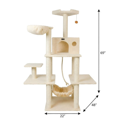 Pressed Wood Multi-Level Cat Tree with Hammock and Sisal Scratching Posts