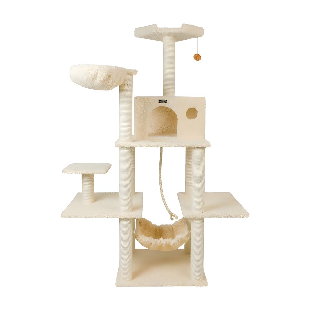 Pressed Wood Multi-Level Cat Tree with Hammock and Sisal Scratching Posts