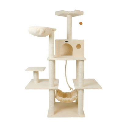 Pressed Wood Multi-Level Cat Tree with Hammock and Sisal Scratching Posts