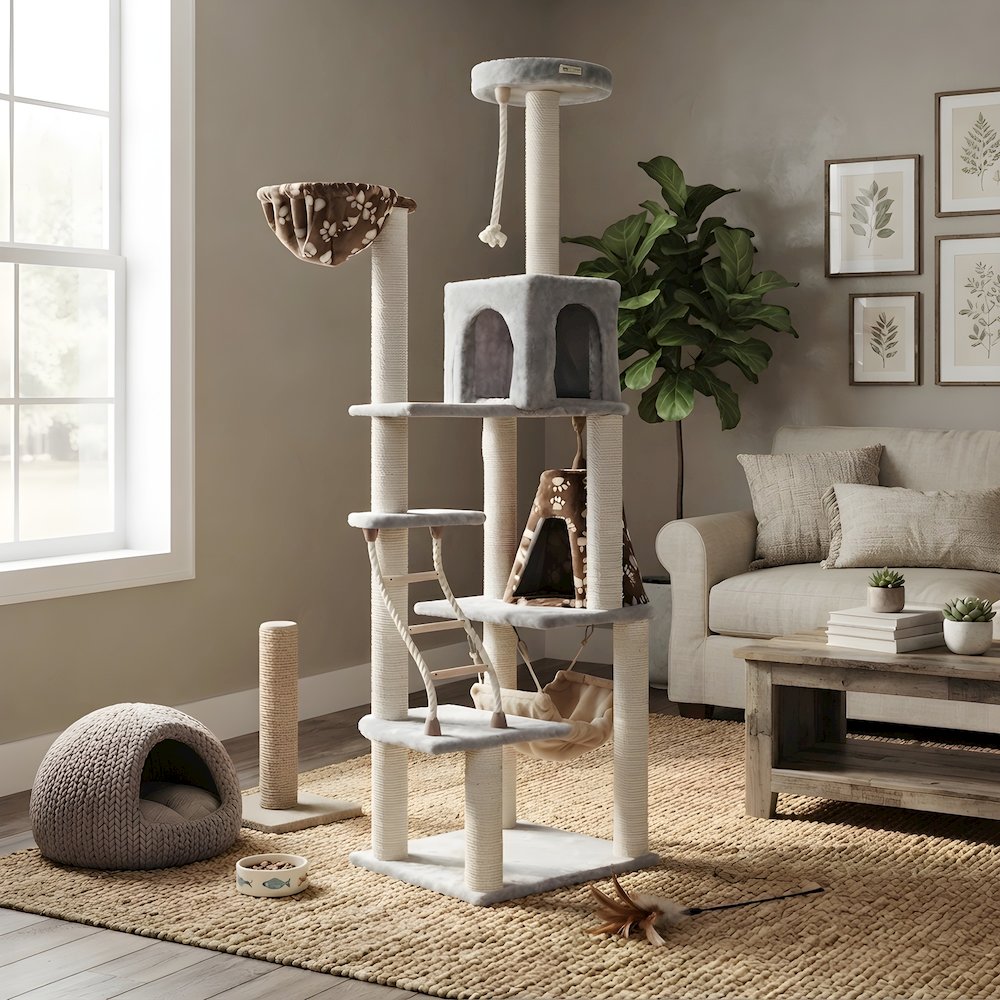 Pressed Wood 8-Level Cat Tree with Playhouse Condo and Hammock