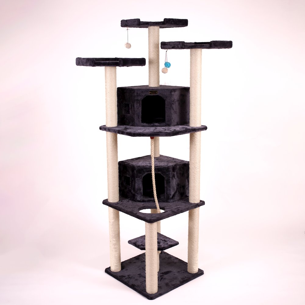 82 Inches Multi-Level Big Cat Tree. Tall Multi-Cats Tower With 2 Big Cat Condos