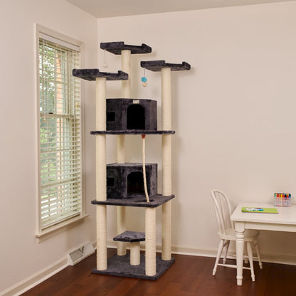 82 Inches Multi-Level Big Cat Tree. Tall Multi-Cats Tower With 2 Big Cat Condos