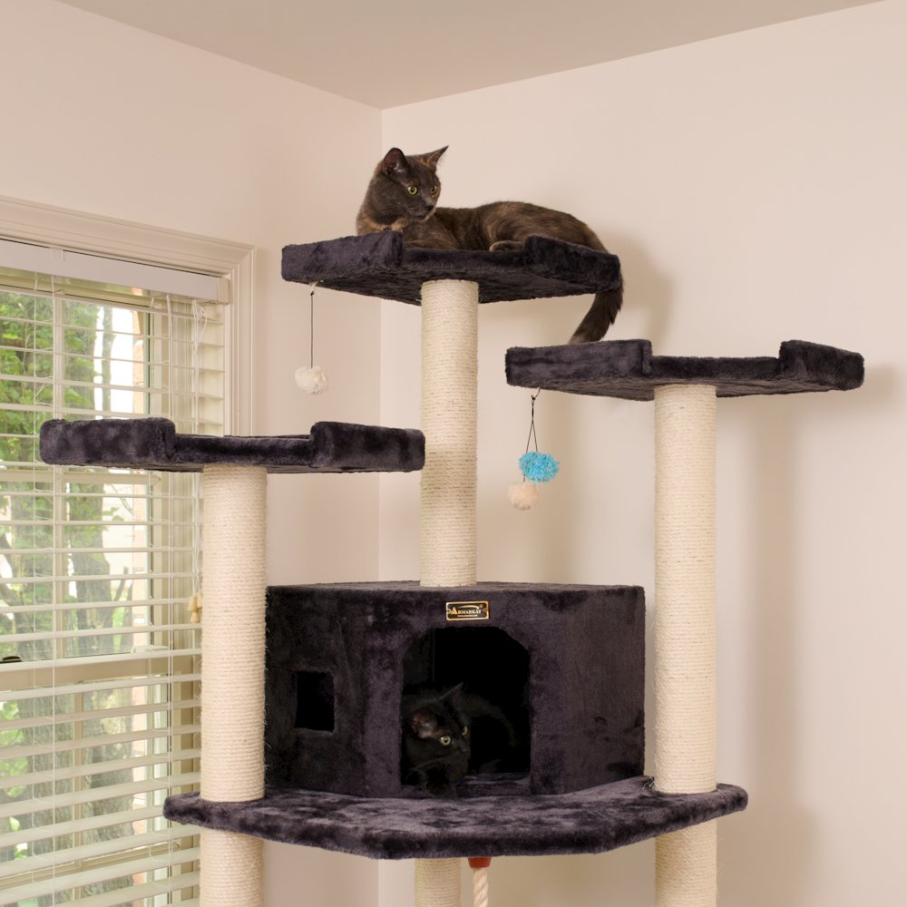 82 Inches Multi-Level Big Cat Tree. Tall Multi-Cats Tower With 2 Big Cat Condos