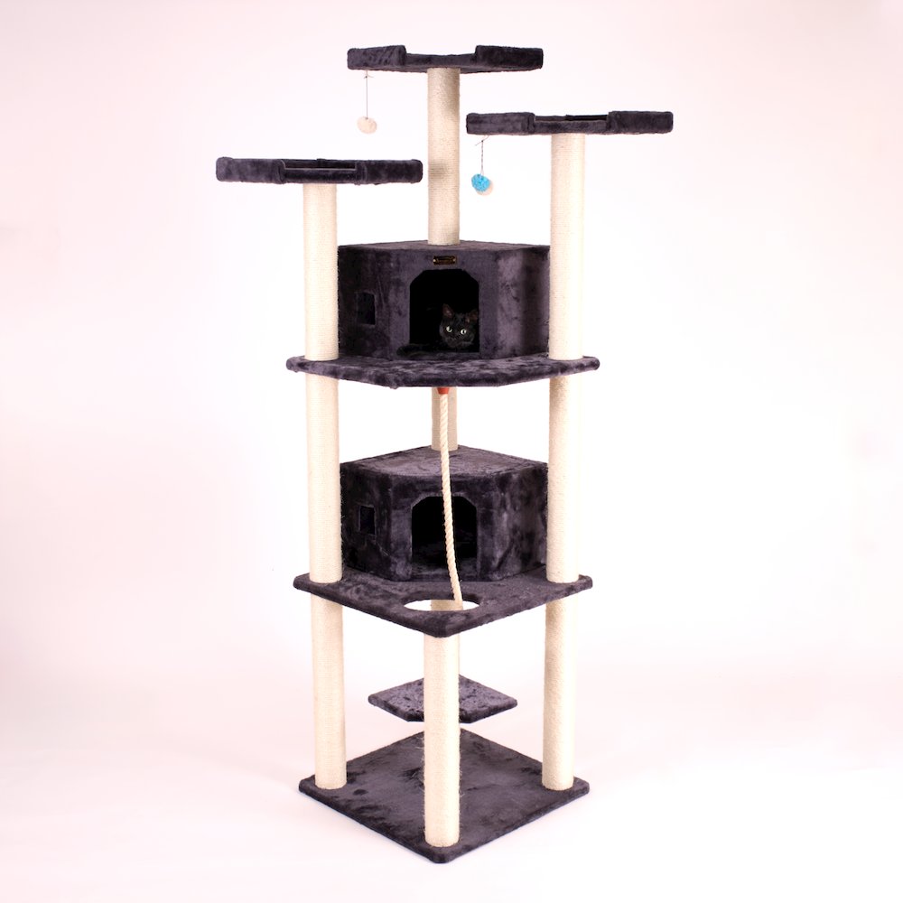 82 Inches Multi-Level Big Cat Tree. Tall Multi-Cats Tower With 2 Big Cat Condos