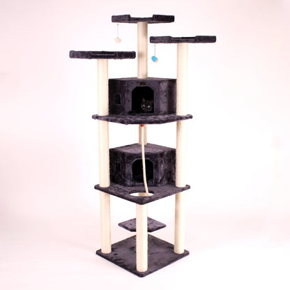 82 Inches Multi-Level Big Cat Tree. Tall Multi-Cats Tower With 2 Big Cat Condos