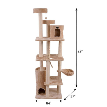 Faux Fur Cat Mansion with Three Hideaways and Sisal Posts, 84 Inch
