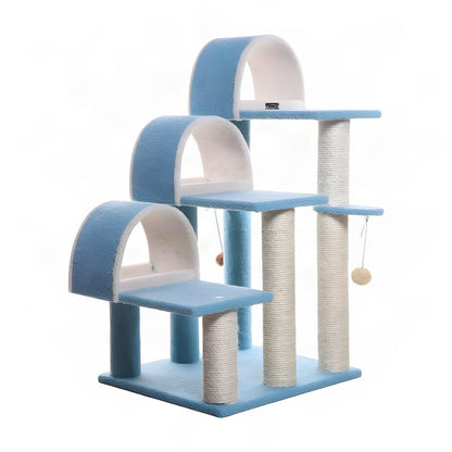 Bison Pets Tall Cat Tree with Step Stairs, Scratcher, and Ramp, Sky Blue