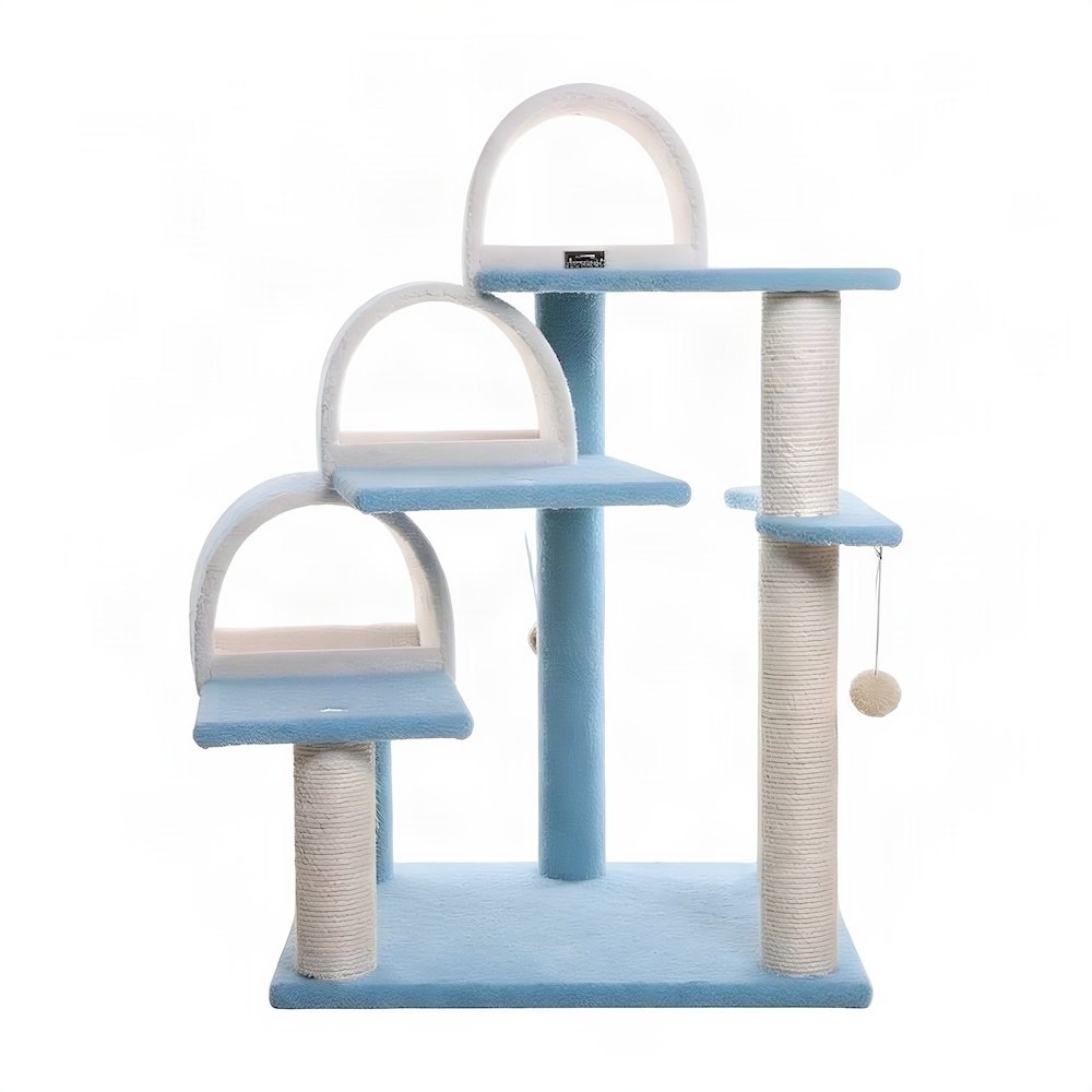 Bison Pets Tall Cat Tree with Step Stairs, Scratcher, and Ramp, Sky Blue