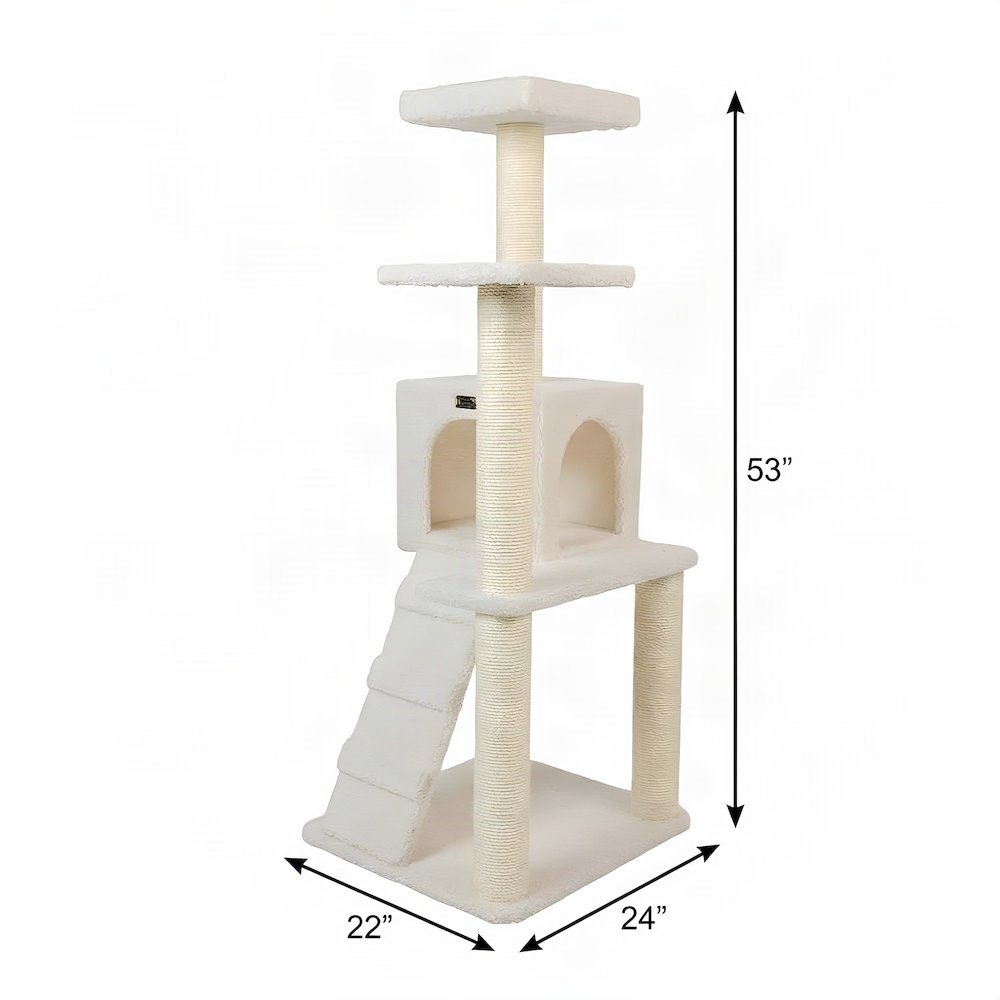 Bison Pets Cat Tree Tower with Sisal-Wrapped Posts and Fleece Condo, Ivory