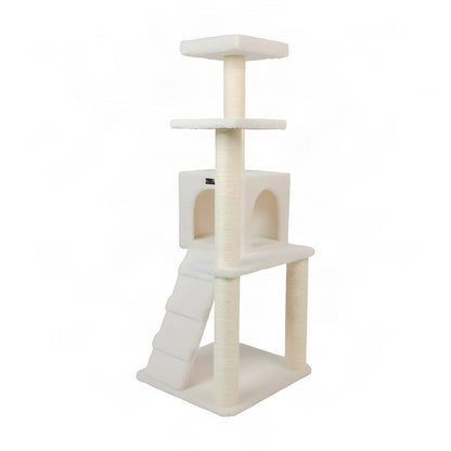 Bison Pets Cat Tree Tower with Sisal-Wrapped Posts and Fleece Condo, Ivory
