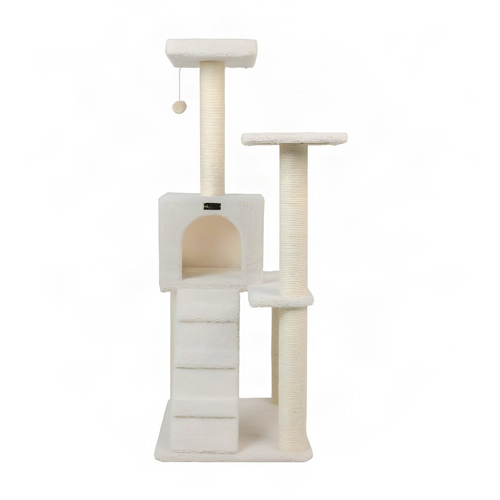 Bison Pets Cat Tree Tower with Sisal-Wrapped Posts and Fleece Condo, Ivory