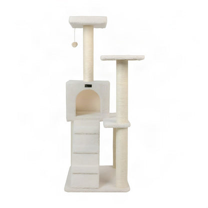 Bison Pets Cat Tree Tower with Sisal-Wrapped Posts and Fleece Condo, Ivory