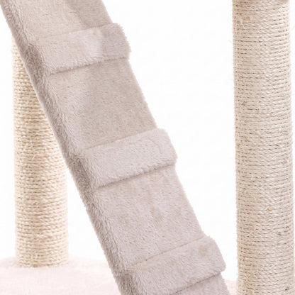 Bison Pets Cat Tree Tower with Sisal-Wrapped Posts and Fleece Condo, Ivory