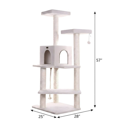 Pressed Wood Cat Climber with Fleece Perches and Sisal Posts, 57 Inch