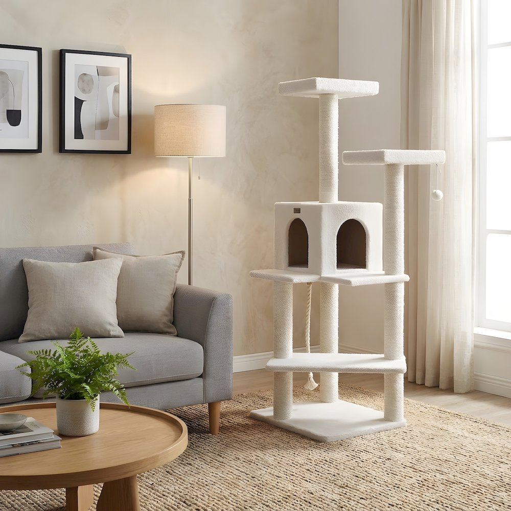 Pressed Wood Cat Climber with Fleece Perches and Sisal Posts, 57 Inch
