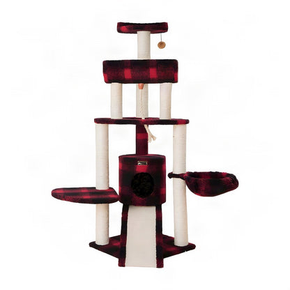 Bison Pets Cat Tree Tower with Four Levels, Sisal Rope and Condo, Black/Red