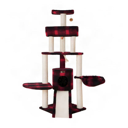 Bison Pets Cat Tree Tower with Four Levels, Sisal Rope and Condo, Black/Red
