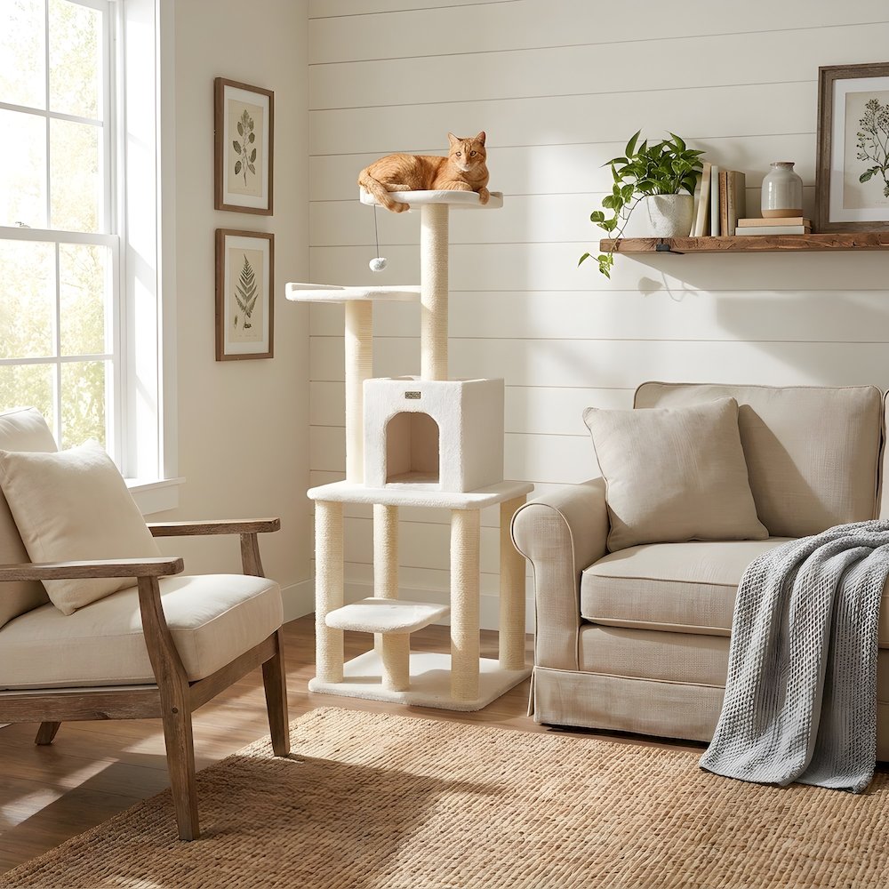 Pressed Wood Cat Tree with Faux Fleece, Five-Level Condo and Sisal Posts