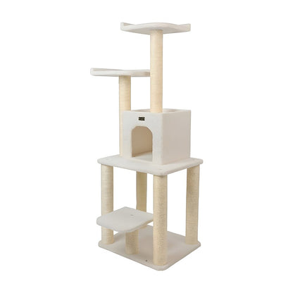 Pressed Wood Cat Tree with Faux Fleece, Five-Level Condo and Sisal Posts