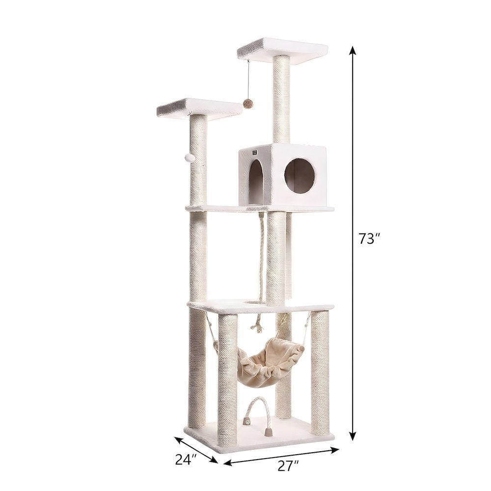Pressed Wood Cat Tree with Sisal Posts, Four-Level Tower with Hammock and Condo