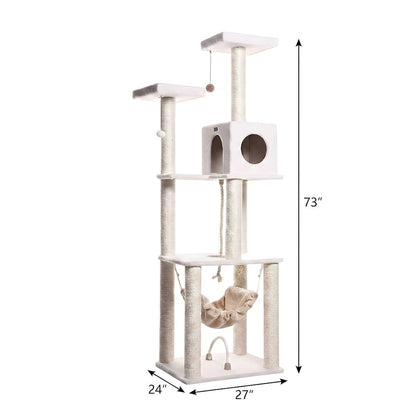 Pressed Wood Cat Tree with Sisal Posts, Four-Level Tower with Hammock and Condo